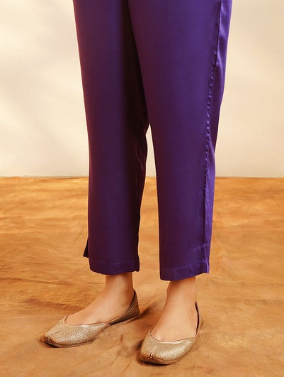 Women Purple Modal Solid Ankle Length Slim Fit Pant - XS