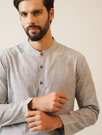 Men Grey Cotton Regular Fit Kurta