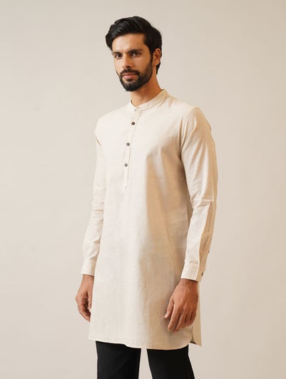 Men Beige Brown Cotton Regular Fit Kurta - 38