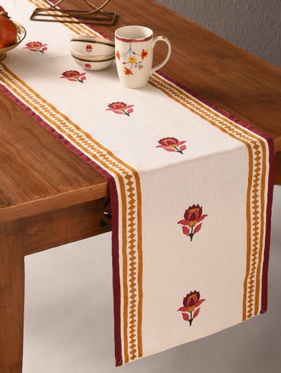 Handblock Printed Cotton Table Runner With Paithan Motif