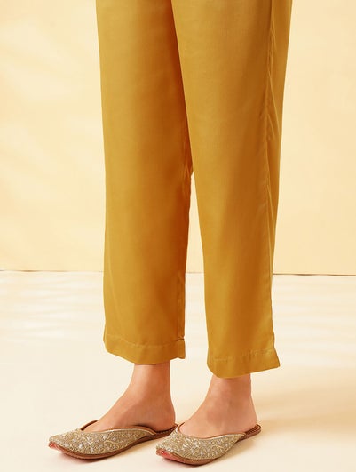 Women Mustard Yellow Modal Solid Ankle Length Regular Fit Pant - XS