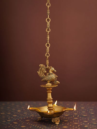 Brass Peacock Hanging Diya