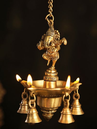 Brass Hanging Diya With 5 Bells