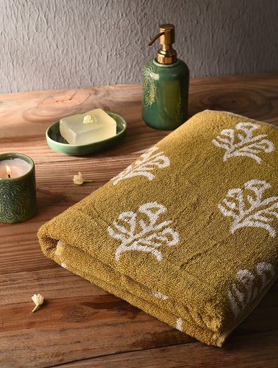 Mustard Jacquard Cotton Bath Towel