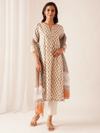 Women Multicolour Cotton Round Neck Regular Fit Kurta - XL