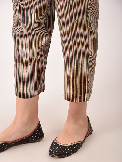 Women Multicolour Modal Striped Ankle Length Regular Fit Pant - L