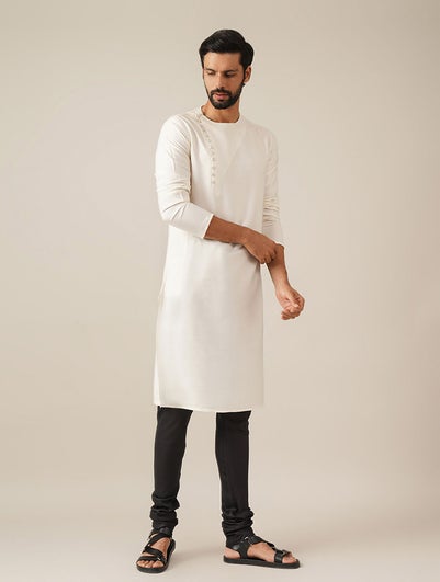 Men Ivory Silk Blend Regular Fit Kurta - 40