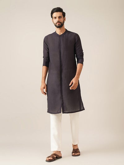 Men Black Viscose Mandarin Collar Regular Fit Kurta - 40