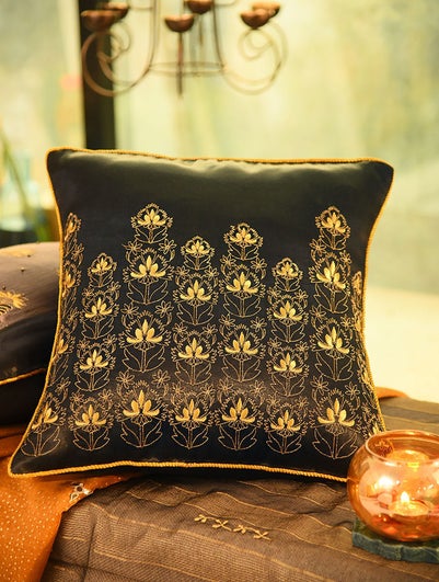 Bidri Inspired Embroidered Mashru Cushion Cover