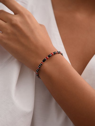 Women Black Red Silver Nazariya Bracelet