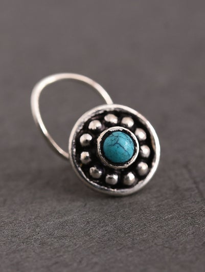 Women Turquoise Tribal Silver Nose Pin