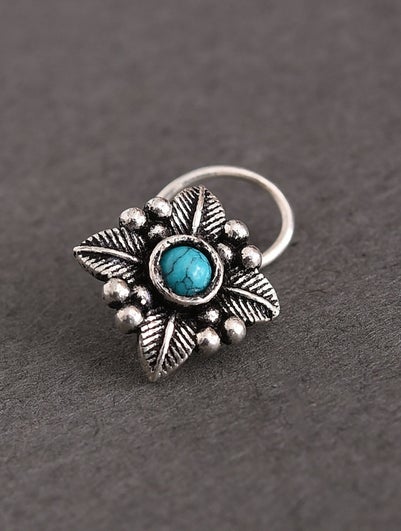 Women Turquoise Tribal Silver Nose Pin