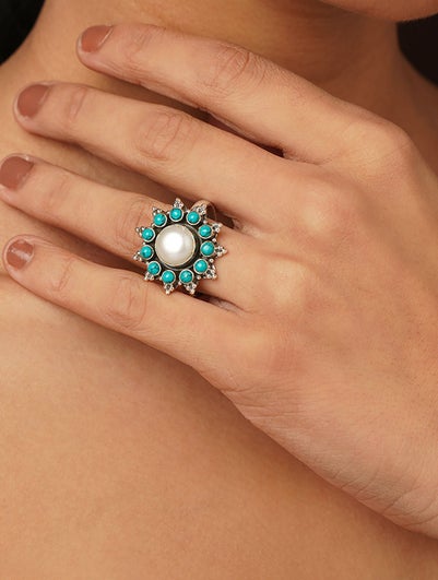 Women Turquoise Tribal Silver Ring