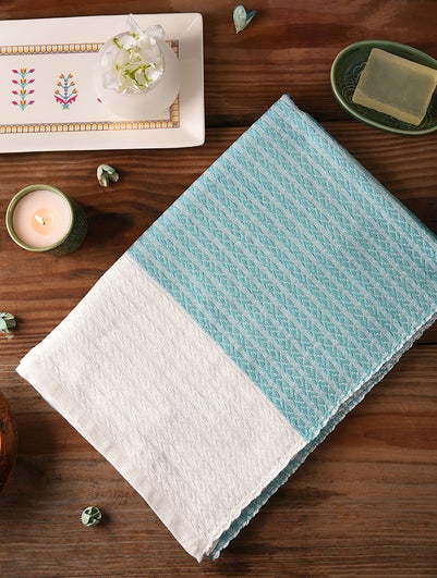 Aqua Cotton Handloom Bath Towel