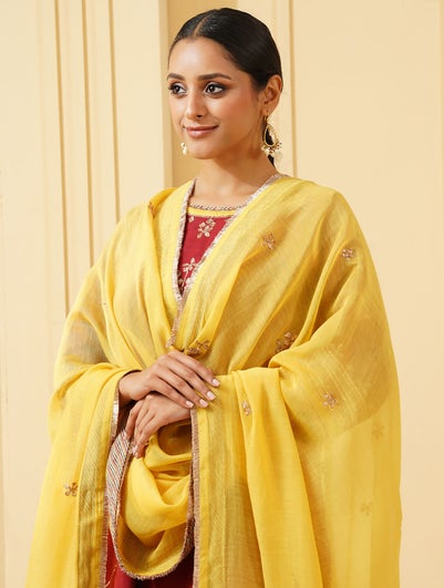 Women Mustard Yellow Cotton Silk Collection Dupatta