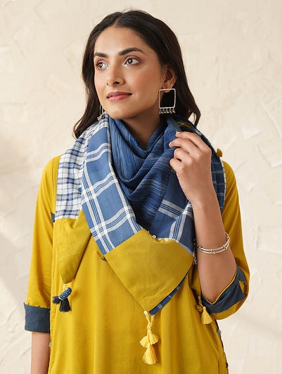 Women Blue Cotton Hand Woven Collection Dupatta