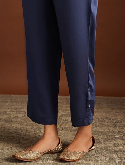 Women Blue Modal Solid Ankle Length Slim Fit Pant - XS