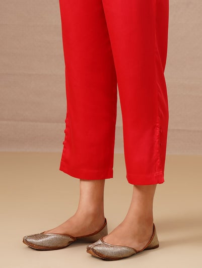 Women Red Modal Solid Ankle Length Slim Fit Pant - XL