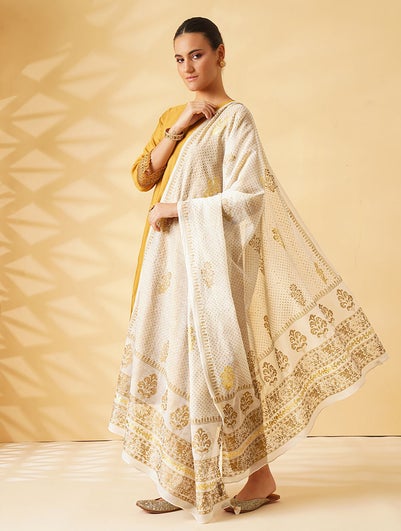 Women Ivory Cotton Silk Collection Dupatta