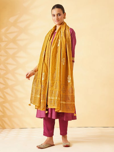 Women Mustard Yellow Cotton Silk Collection Dupatta