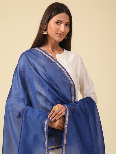 Women Blue Kamdani Silk Cotton Stole