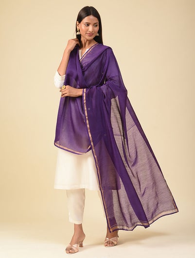 Women Purple Kamdani Silk Cotton Stole