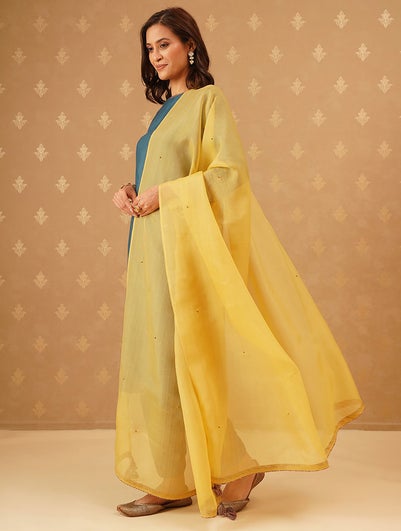 Women Mustard Yellow Cotton Silk Collection Dupatta