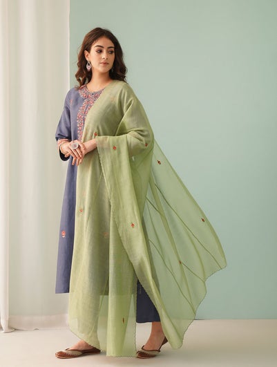 Women Green Cotton Silk Collection Dupatta