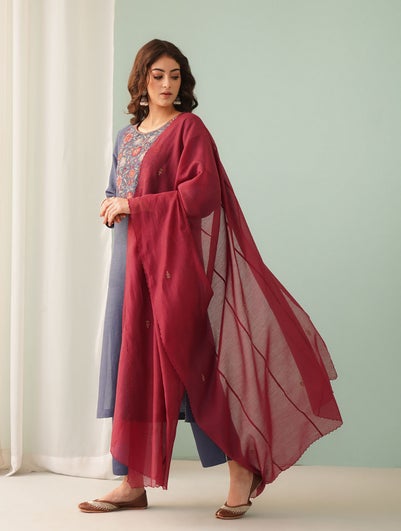 Women Red Cotton Silk Collection Dupatta