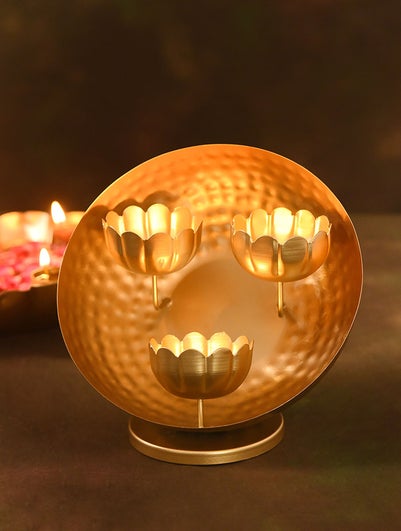 Golden Metal Round Diya Stand