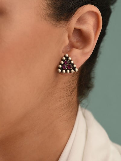 Women Silver Push Back Silver Studs