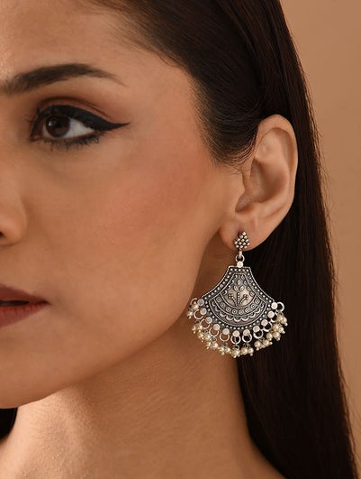 Silver Tone Tribal Dangler Earrings