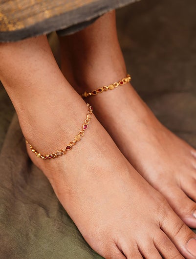 Gold Tone Temple Anklets