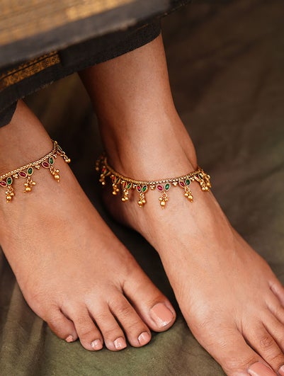 Red Green Tone Temple Anklets