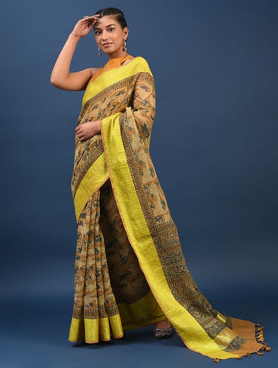 Women Multicolour Ajrakh Kota Saree