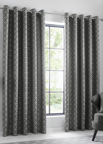 Curtina Oriental Squares Eyelet Curtains - 66W X 72D (168x183cm)