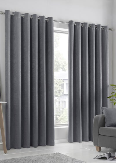 Fusion Strata Dimout Grey Eyelet Curtains - 46W X 54D (116x137cm)