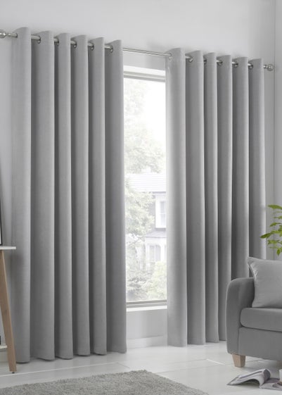 Fusion Strata Dimout Silver Eyelet Curtains - 46W X 54D (116x137cm)