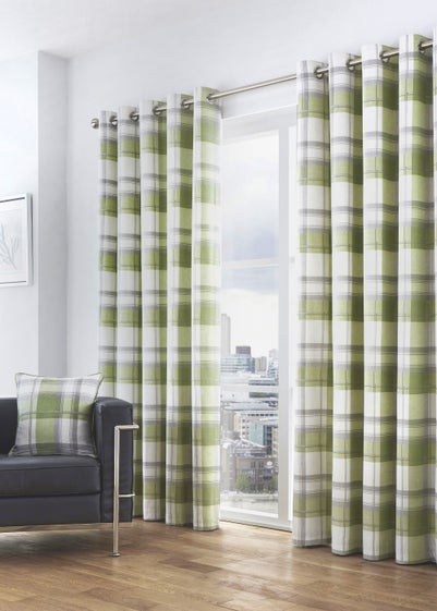 Fusion Balmoral Check Green Eyelet Curtains - 46W X 54D (116x137cm)