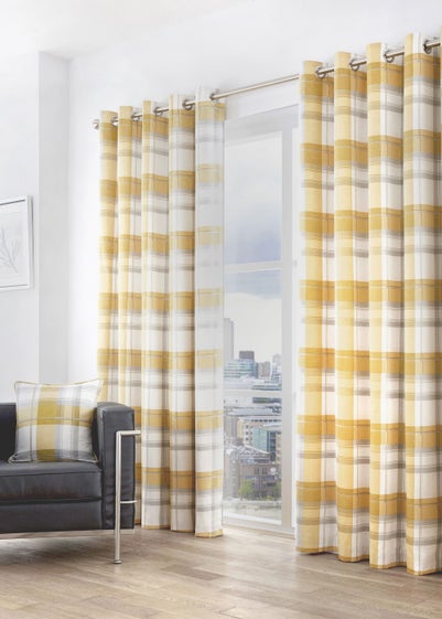 Fusion Balmoral Check Yellow Eyelet Curtains - 46W X 54D (116x137cm)