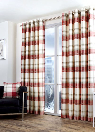 Fusion Balmoral Check Red Eyelet Curtains - 46W X 54D (116x137cm)