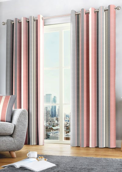 Fusion Whitworth Stripe Pink Eyelet Curtains - 46W X 54D (116x137cm)