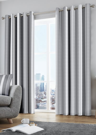 Fusion Whitworth Stripe Grey Eyelet Curtains