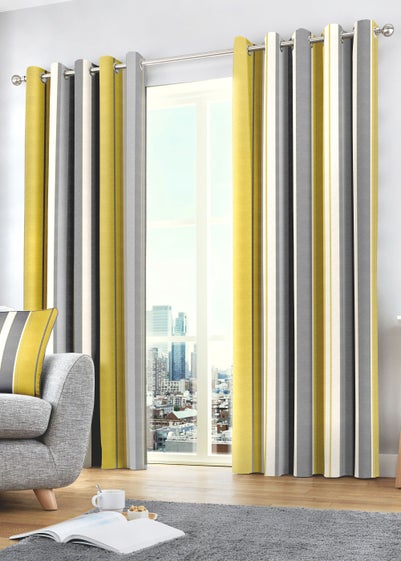 Fusion Whitworth Stripe Yellow Eyelet Curtains - 46W X 54D (116x137cm)