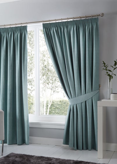 Fusion Dijon Blackout Blue Pencil Pleat Curtains - 46W X 54D (116x137cm)