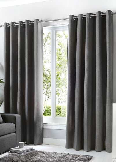 Fusion Sorbonne Grey Eyelet Curtains - 46W X 54D (116x137cm)