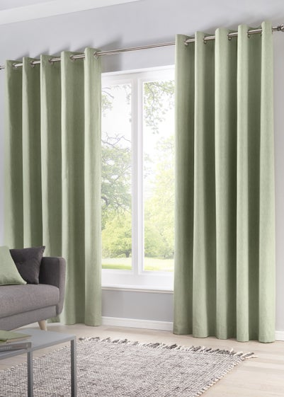 Fusion Sorbonne Green Eyelet Curtains - 46W X 54D (116x137cm)
