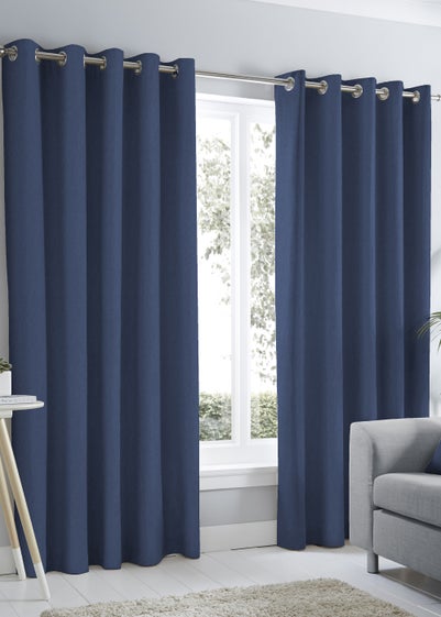 Fusion Sorbonne Navy Eyelet Curtains - 46W X 54D (116x137cm)