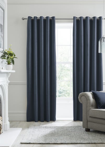 Laurence Llewelyn-Bowen Montrose Velvet Blackout Navy Eyelet Curtains