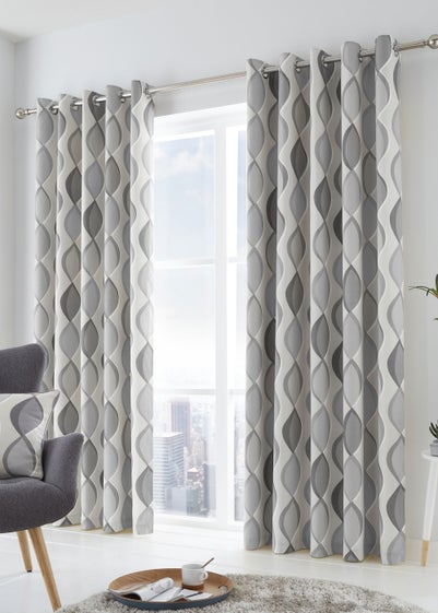 Fusion Lennox Grey Eyelet Curtains - 46W X 72D (117x183cm)